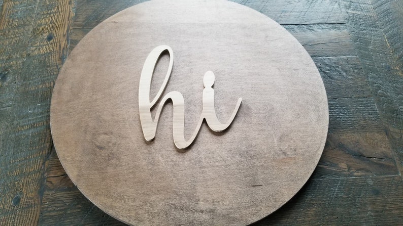 hi script unfinished word sign wall decor, unfinished wood decor, hi sign, cursive word, craft word image 1