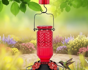 Hummingbird Feeder for Outdoors Hanging | Glass Hummingbird Feeder with Ant Moat | Leakproof Bird Feeder Outdoor | Bird Lover Gift