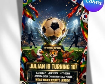 World Cup 2026 Birthday Invitation Template | Soccer Party Invite | Editable Football Birthday Invitation | Kids Sports Party Canva Template