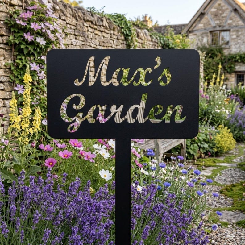 Personalized Metal Garden Sign, Custom Name Garden Stake, Script Letter ...