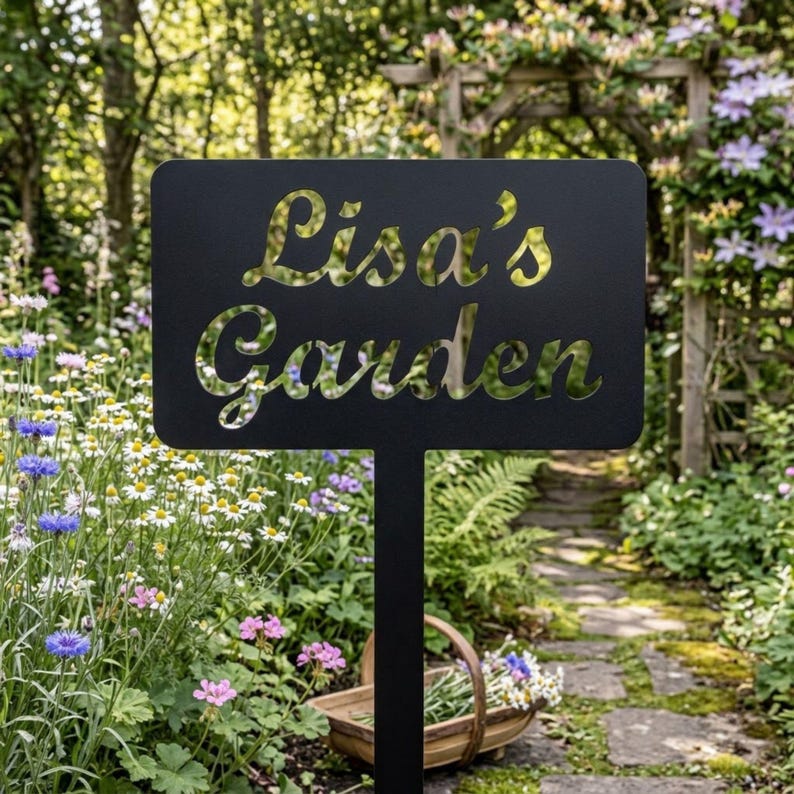 Personalized Metal Garden Sign, Custom Name Garden Stake, Script Letter ...