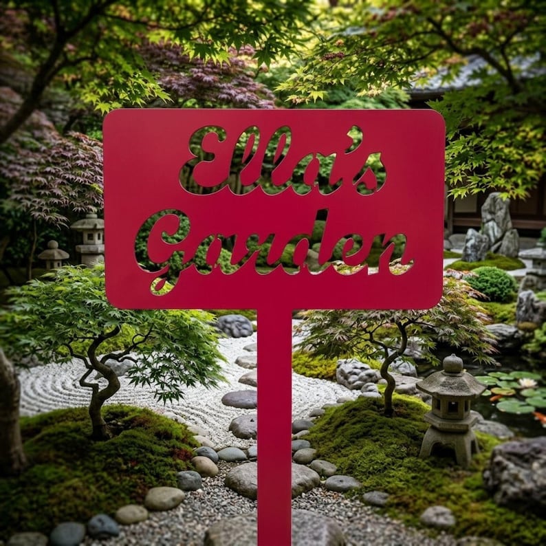 Personalized Metal Garden Sign, Custom Name Garden Stake, Script Letter ...