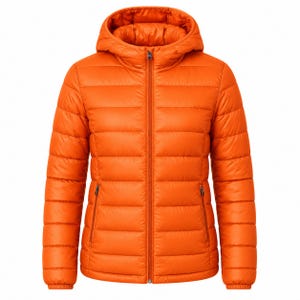 Chaqueta acolchada naranja para hombre / Abrigo de invierno ligero con capucha acolchada / Chaqueta acolchada con cremallera, cálida y plegable, ideal como regalo.