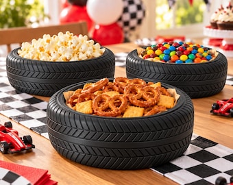 Bol con forma de neumático, bol para aperitivos de fiesta con temática de coches de carreras, bandeja multiusos para automóviles, decoración de garaje, regalo para amantes de los coches, 3 tamaños