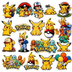 Pokmon 100+ Stickers Bundle | Vinyl Anime Sticker Pack | Cute Kawaii Decals for Laptop Phone Water Bottle Journal | T Shirt Mockup PNG ,SVG