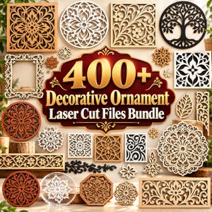 Pacchetto di oltre 400 file per il taglio laser di ornamenti decorativi / Pannelli, cornici e decorazioni murali con mandala floreali / Download digitale CNC