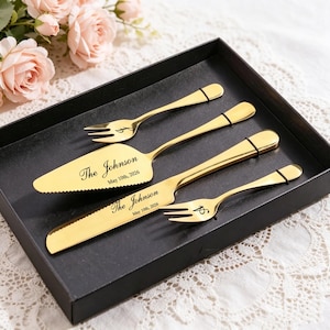 Personliga tårtbestickset för bröllop | Födelsedag, årsdag, tårtbitsskärset för bröllop | Ceremoni, dessert, bestick | Present till par