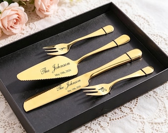 Personalised Wedding Cake Server Sets | Birthday Anniversary Pastry Cutting Kit Wedding | Ceremony Dessert Silverware | Gift for couple