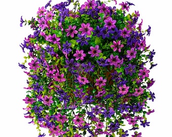 Artificial Daisy Hanging Basket, UV Resistant Purple Lavender Flowers, Outdoor Indoor Decor