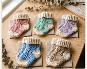 Baby Socks Pattern PDF Easy Crochet Baby Socks 5 Pastel Colors Newborn to 18 Months Baby Shower Gift Instant Download