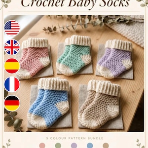 Baby Socks Pattern PDF Easy Crochet Baby Socks 5 Pastel Colors Newborn to 18 Months Baby Shower Gift Instant Download