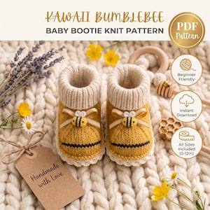 Strickmuster für Babyschuhe mit Kawaii-Hummelmotiv – Alle Größen (PDF-Download)