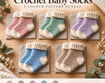Modèle facile de chaussettes bébé au crochet – 5 couleurs pastel (Nouveau-né à 18 mois) PDF