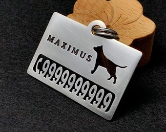Aangepast hondenpenning silhouet, robuust roestvrij staal, opengewerkt snijwerk cadeau voor hond