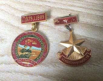 Vietnam pin badge 10 years of international duty 1979 - 1989 in Cambodia and for international duty
