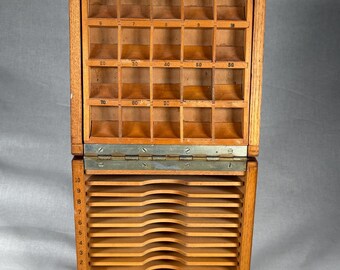 Antique Corbin Post Office Sorting Cabinet, Vintage Wooden Mail File Box (Item No. 224)