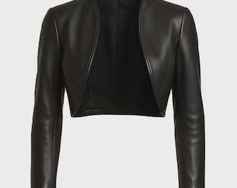 Nieuw handgemaakt zwart cropped bolero leren damesjack - zwart leren cropped damesjack