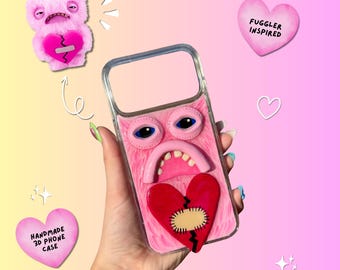 Handgemaakte op Fuggler geïnspireerde roze 3D-telefoonhoesje | Aangepaste hoes van klei en hars | Trendy | Cadeau voor haar
