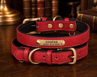 Personalized Leather Dog Collar, Custom Name Collar for Dogs, Adjustable Pet Collar with ID Plate, Stylish Puppy Gift