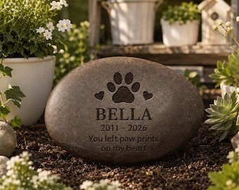 Pet Memorial Garden Stone, Personalized Pet Grave Marker, Engraved River Rock, Dog Loss Sympathy Gift, Outdoor Memorial