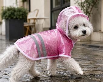 Waterproof Dog Raincoat with Clear Hood, Reflective Puppy Rain Jacket, Lightweight Pet Rain Gear for Small Medium Dogs, Outdoor Walking Coat