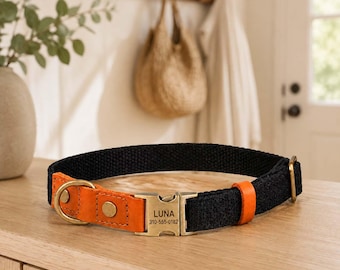 Engraved Dog Collar with Name and Number, Personalized Puppy Collar, Durable Woven Pet Collar with Metal Buckle