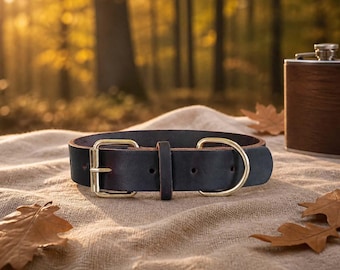 Handcrafted Leather Dog Collar, Classic Gold Hardware Dog Collar, Premium Adjustable Collar for Medium Large Dogs, Outdoor Walking