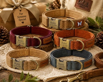 Personalized Canvas Dog Collar, Custom Engraved Pet Name Collar with Brass Buckle, Soft Padded Puppy Collar, Stylish Dog Gift