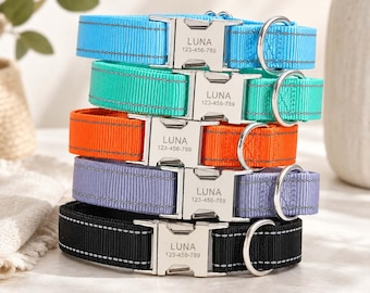 Personalized Dog Collar, Custom Name & Phone Number, Reflective Nylon Pet ID Collar, Laser Engraved Metal Buckle, Adjustable Puppy Collar