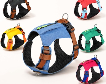 Pull Dog Harness with Leash, Adjustable Breathable Dog Vest, Front & Back Clip Harness, Zipper Pocket, Walking Hiking Gear