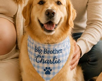Big Brother Dog Bandana,Custom Embroidered Cotton-Linen Dog Bandana,Baby Announcement Bandana,Dog Mom Gift