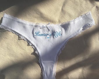 Embroidered Bridal Thong, Personalized Bride Lingerie, Custom Name Underwear, Bachelorette Gift, Wedding Gift for Her