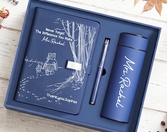 Personalisierte nie den Unterschied, den Sie machen Notizbuch Set, Tagebuch Winnie der Pooh Bär, Lehrer Wertschätzung Geschenk, Mitarbeiter Dankeschön Geschenk