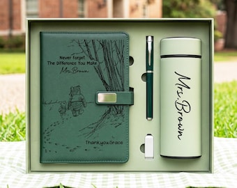 Vergessen Sie nie den Unterschied, den Sie machen Journal Set, Tagebuch Winnie the Pooh Bear, Geschenk für die Wertschätzung des Lehrers, Ende des Jahres Lehrergeschenk