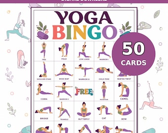 Bingo Yoga Pose Game, 50 Printable Picture Cards for Kids, Classrooms and Mindfulness
