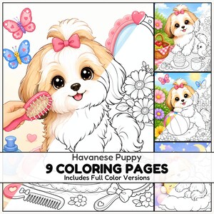 Havanese Puppy Coloring Pages, 10 Printable Dog Adventure Sheets for Kids