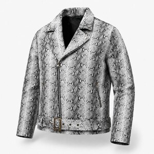 Men’s Genuine Cowhide Leather | Python Snakeskin Printed Biker Jacket | Luxury Reptile Pattern Motorcycle Coat | Handmade Jacket