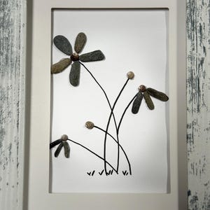 Maine Coastal Wildflowers - Handmade Pebble & Shell Wall Art - 4x6" Artwork in 5x7" Frame
