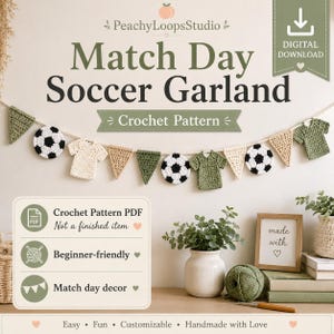 Match Day Soccer Garland Crochet Pattern | Beginner Friendly | Sports Room Decor | 4 Languages | PDF