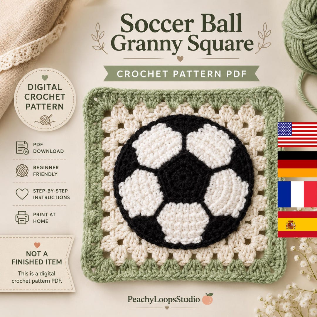 Soccer Ball Granny Square Crochet Pattern | Coaster, Blanket Square & Panel | Beginner PDF