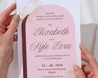 Plantilla de invitación de boda (roja, rosa, sencilla, con detalles completos, confirmación de asistencia, cronograma, detalles del evento)