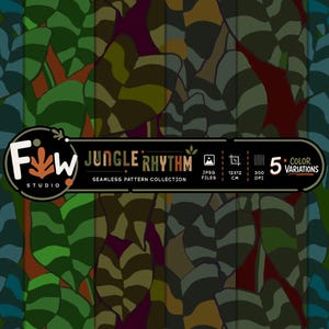 Jungle Rhythm, Tropical Foliage Seamless Pattern, Hand-Drawn Botanical Textile Design