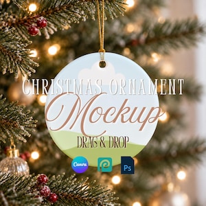Personalized Ornament Mockup, Ceramic Round Christmas Ornament Mock Ups, Canva Template Drag & Drop Photoshop Smart Objects Digital Download