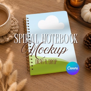 Maqueta de cuaderno de espiral / Plantilla de marco de Canva / Maqueta de cuaderno de diario / Maqueta de impresión bajo demanda (POD) de Printify / Plantilla de Canva para regalo de cuaderno personalizado