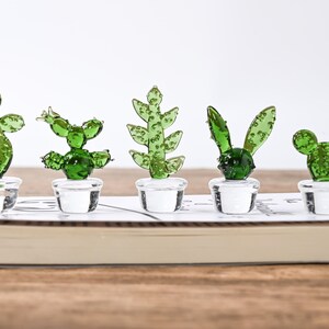 Mini Glass Cactus Figurine, Handmade Green Cactus in Clear Pot, Tiny Plant Decor, Desk Shelf Decor, Miniature Gift, Succulent Art