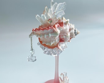 Handgemaakte roze kristallen schelpbeker, natuurlijke schelpbeker, kusthuwelijksglas, op de oceaan geïnspireerde drinkgerei, zeemeermincadeau