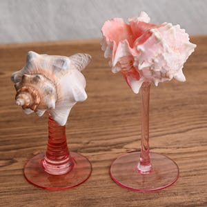 Handmade Pink Seashell Goblet, Natural Conch Shell Cup, Pink Glass Stem, Coastal Drinkware, Mermaid Gift