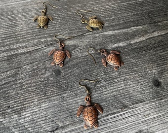 Brushed Metal Turtle Earrings