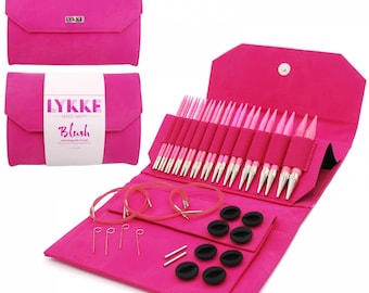 Lykke Knitting Needles - Blush 5" Interchangeable Circular Needle Set - Fuchsia Denim Effect