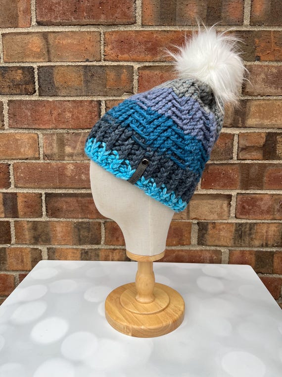 Blue Knit Hat - Winter Blues Hand Knit Hat - Etsy display picture 2